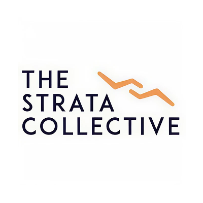 Logo of The Strata Collective featuring stylized downward trending line graph and text.