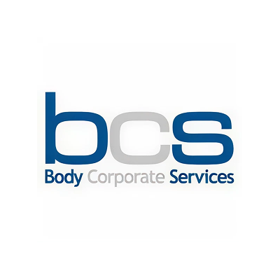 Logo of BCS Body Corporate Services with the letters b, c, s in blue and gray.