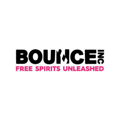 Logo of Bounce Inc with the tagline 'Free Spirits Unleashed' in pink.