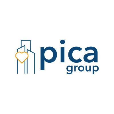 Logo for Pica Group with stylized buildings and a heart symbol