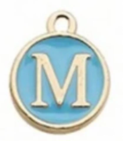 Blue letter initial charm — colorful personalized jewelry charm - M