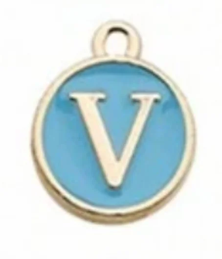 Blue letter initial charm — colorful personalized jewelry charm - V