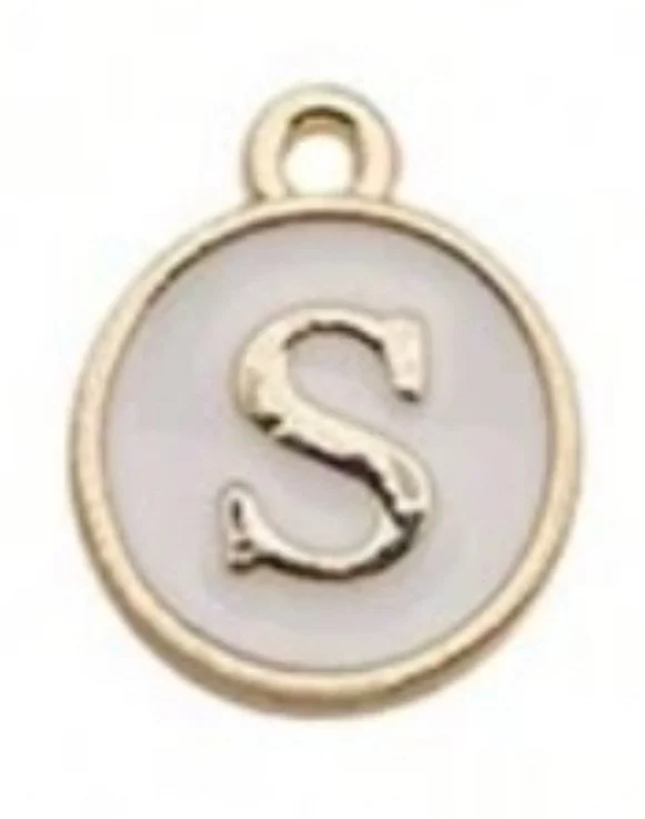 White letter initial charm — minimal neutral jewelry charm accessory - S