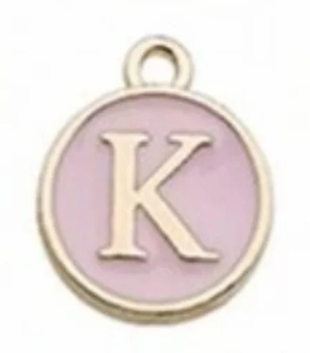 Pink letter initial charm — feminine personalized charm for bracelets and necklaces - K