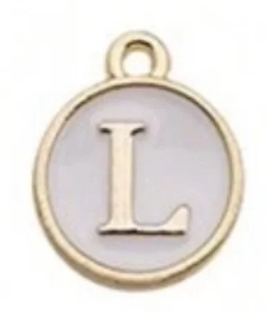 White letter initial charm — minimal neutral jewelry charm accessory - L