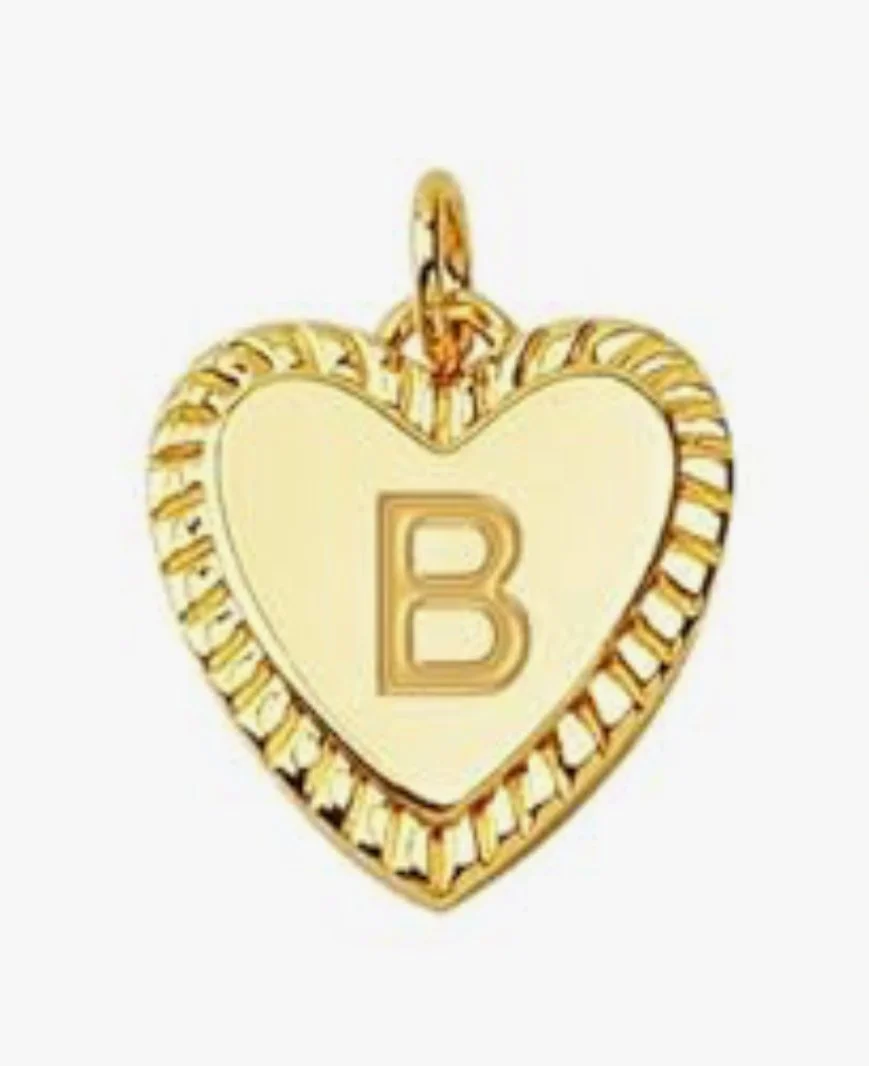 Gold heart initial charm pendant with engraved letter -B