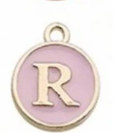 Pink letter initial charm — feminine personalized charm for bracelets and necklaces - R