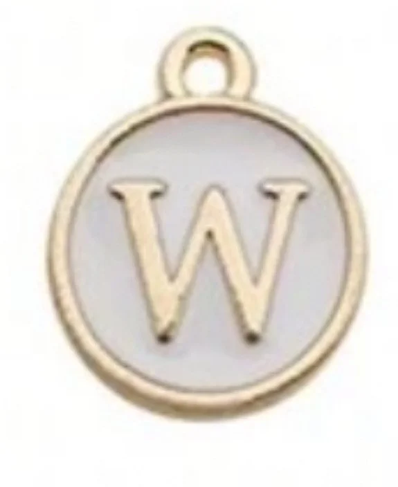 White letter initial charm — minimal neutral jewelry charm accessory - W