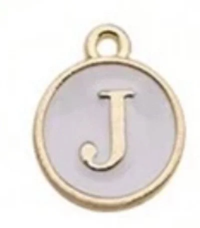 White letter initial charm — minimal neutral jewelry charm accessory - J