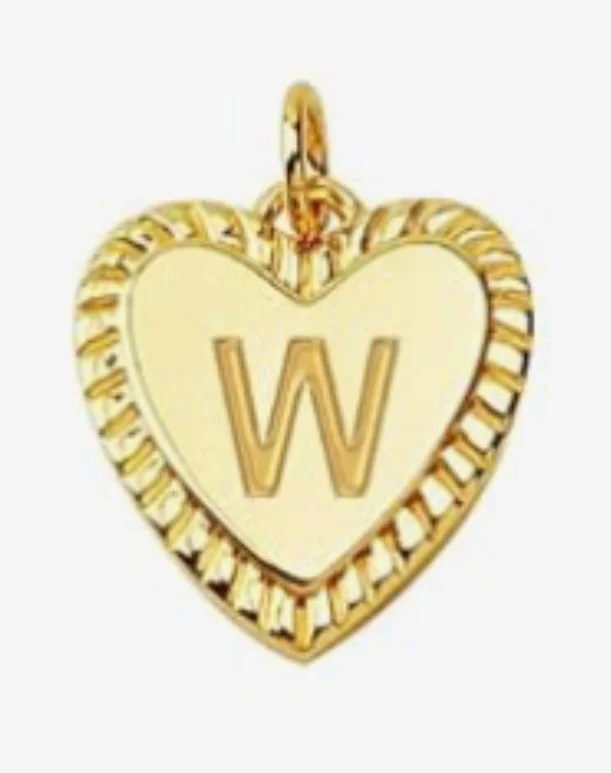 Gold heart initial charm pendant with engraved letter - W