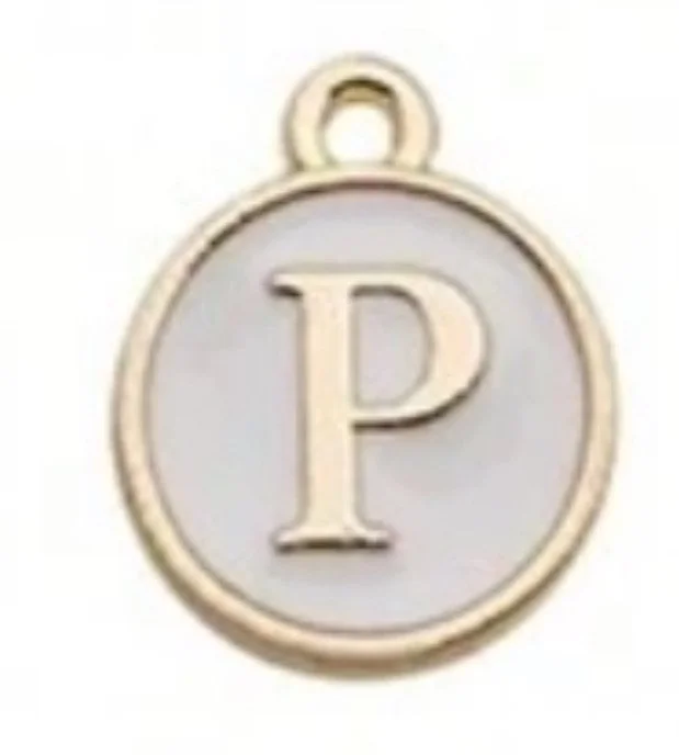 White letter initial charm — minimal neutral jewelry charm accessory - P
