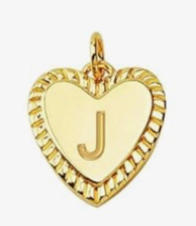 Gold heart initial charm pendant with engraved letter -J