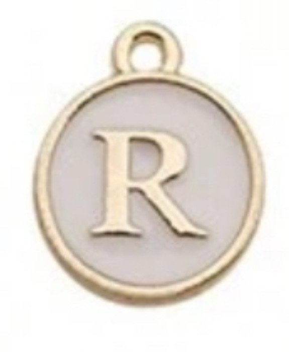 White letter initial charm — minimal neutral jewelry charm accessory - R