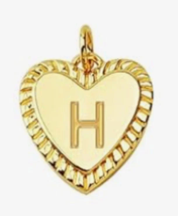 Gold heart initial charm pendant with engraved letter - H