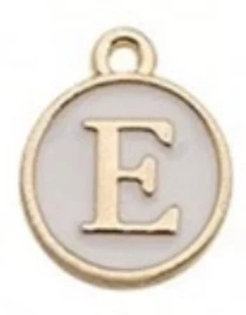 White letter initial charm — minimal neutral jewelry charm accessory - E