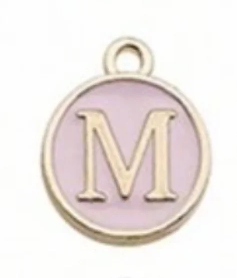 Pink letter initial charm — feminine personalized charm for bracelets and necklaces - M