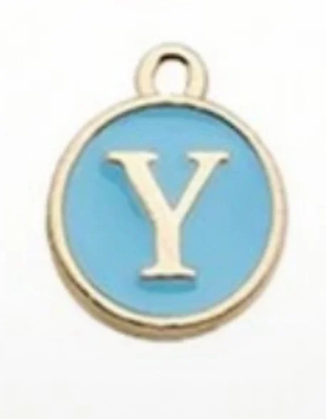 Blue letter initial charm — colorful personalized jewelry charm - Y