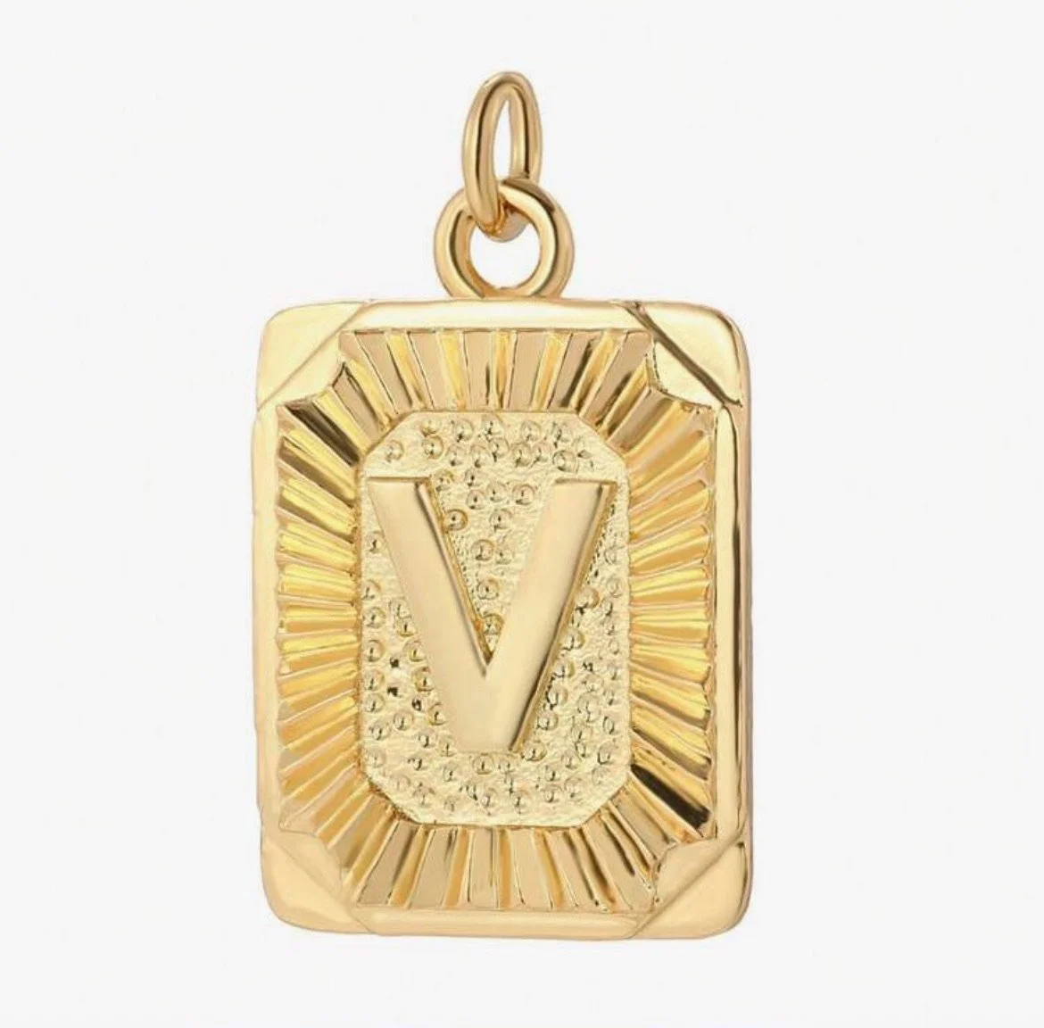 Gold Initial Charm – Personalized Letter Pendant - V