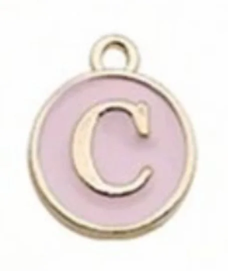 Pink letter initial charm — feminine personalized charm for bracelets and necklaces - C