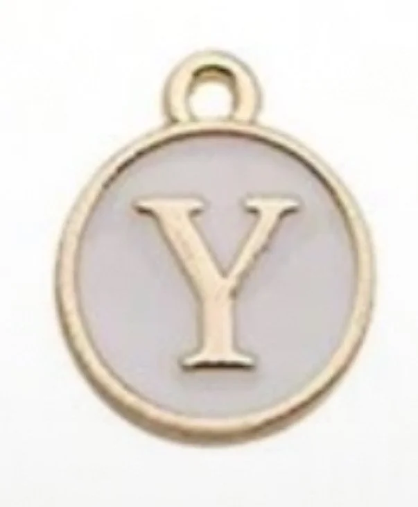 White letter initial charm — minimal neutral jewelry charm accessory - Y