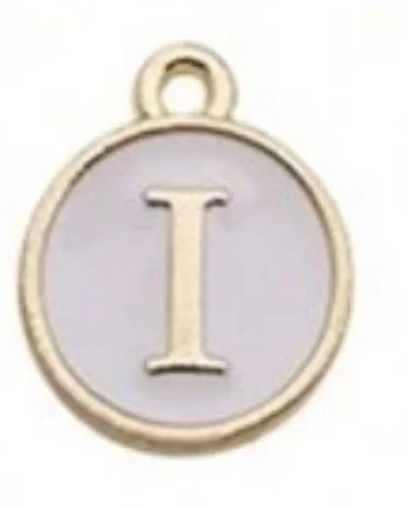 White letter initial charm — minimal neutral jewelry charm accessory - I
