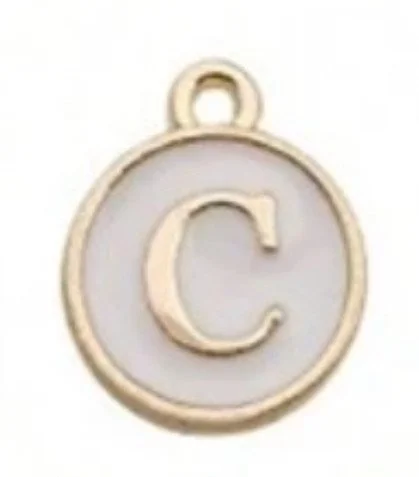 White letter initial charm — minimal neutral jewelry charm accessory - C