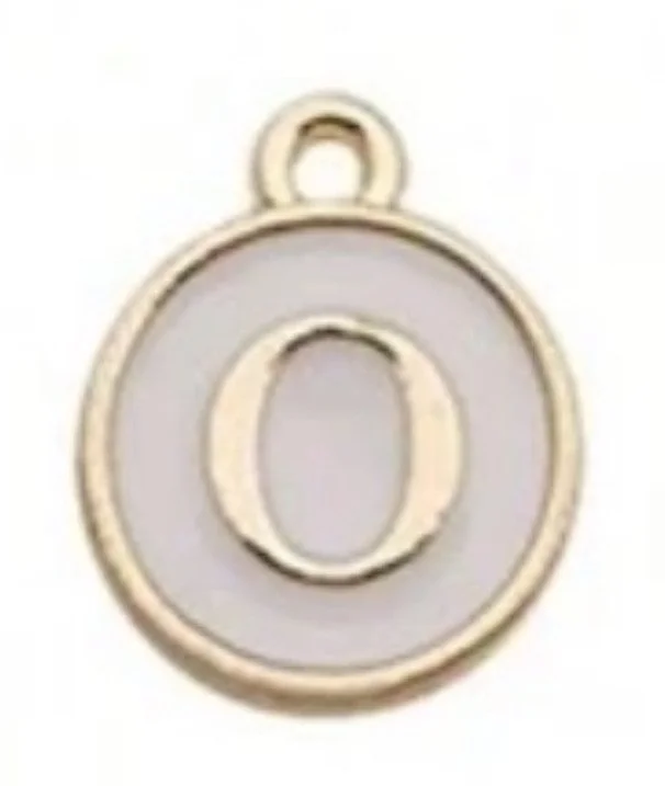 White letter initial charm — minimal neutral jewelry charm accessory - O