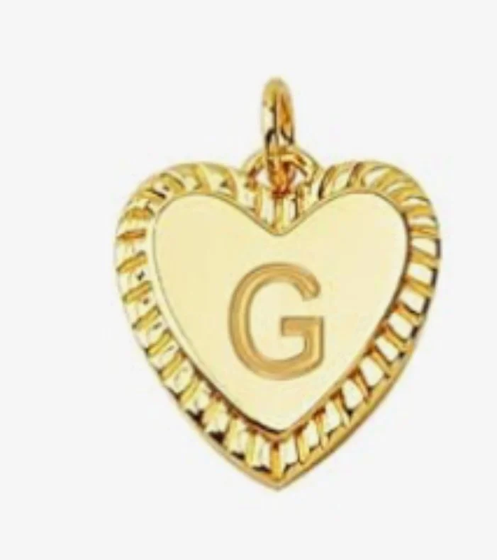 Gold heart initial charm pendant with engraved letter - G