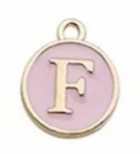 Pink letter initial charm — feminine personalized charm for bracelets and necklaces - F