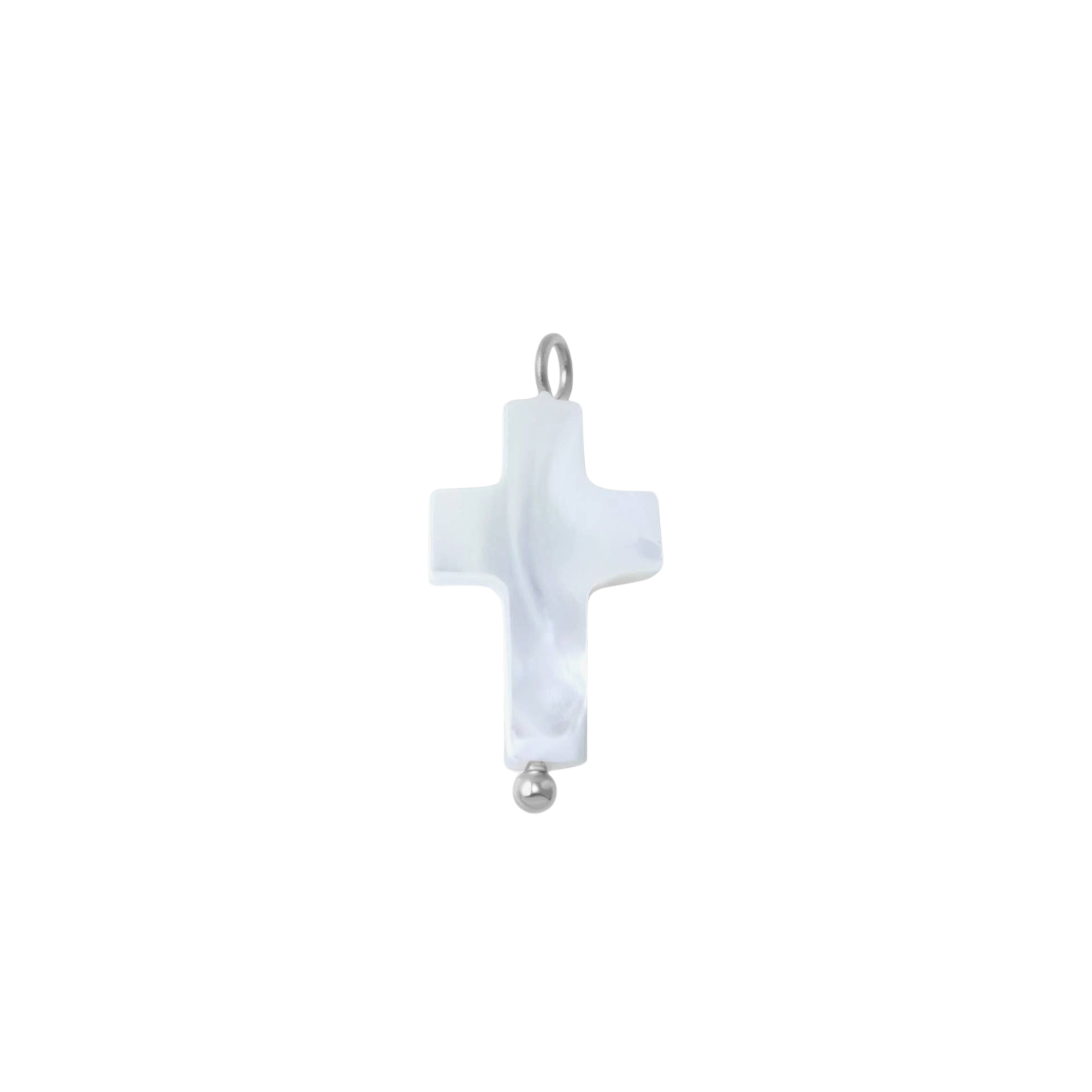 Silver Pearl Cross Charm