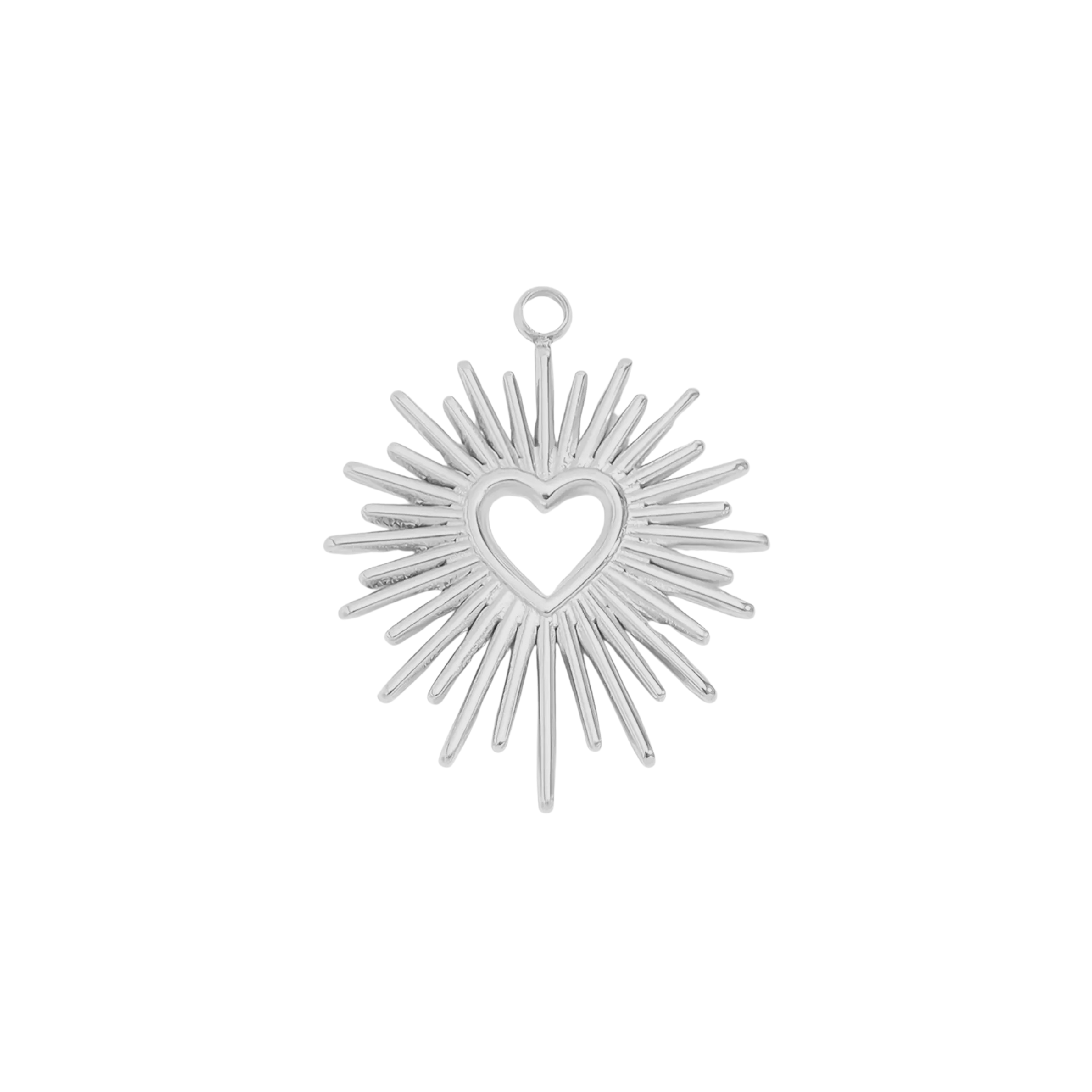 Silver Star burst heart charm
