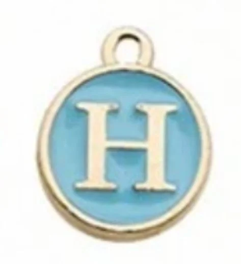 Blue letter initial charm — colorful personalized jewelry charm - H
