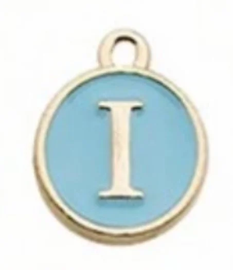 Blue letter initial charm — colorful personalized jewelry charm - I