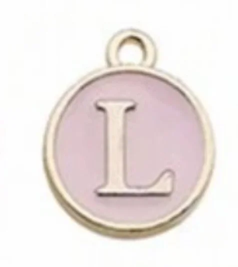 Pink letter initial charm — feminine personalized charm for bracelets and necklaces - L