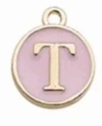 Pink letter initial charm — feminine personalized charm for bracelets and necklaces - T