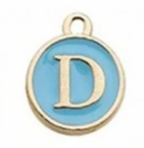 Blue letter initial charm — colorful personalized jewelry charm - D
