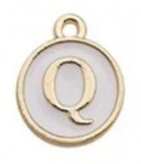 White letter initial charm — minimal neutral jewelry charm accessory - Q
