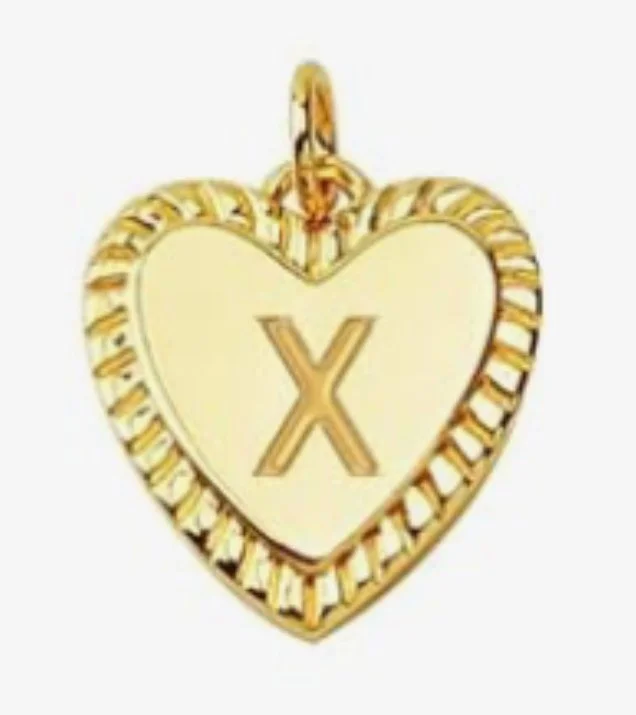 Gold heart initial charm pendant with engraved letter - X
