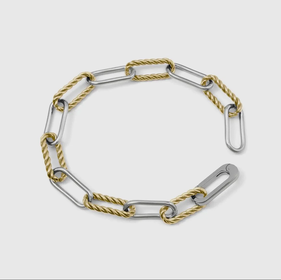 Mixed Metal Paperclip Chain Bracelet 7in