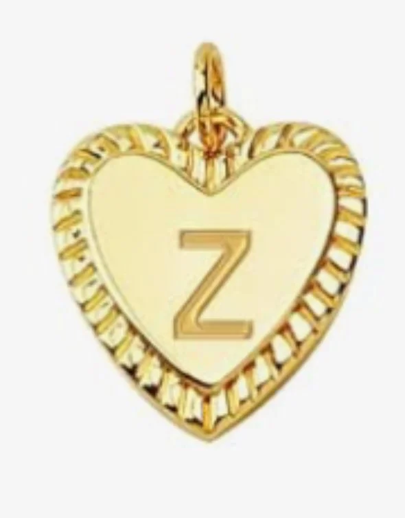 Gold heart initial charm pendant with engraved letter - Z