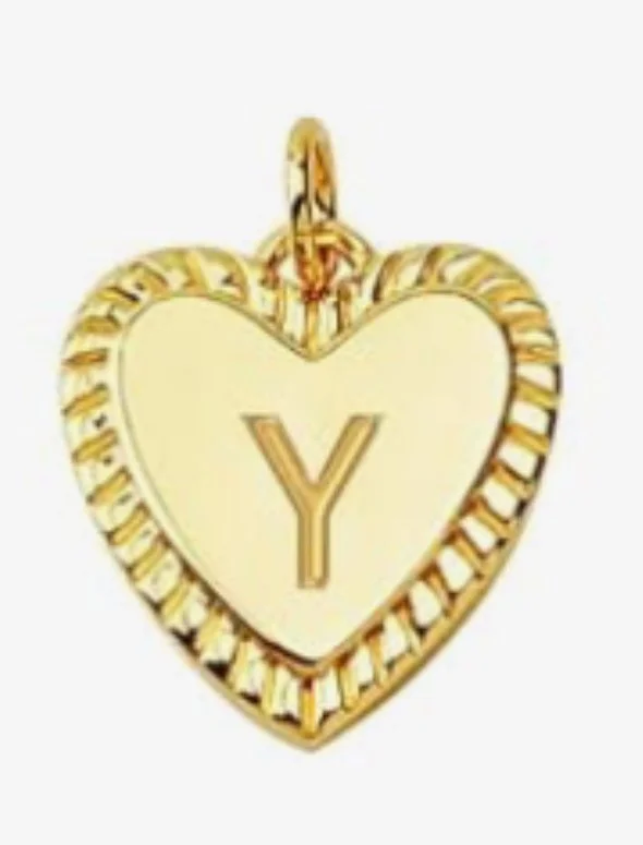 Gold heart initial charm pendant with engraved letter - Y