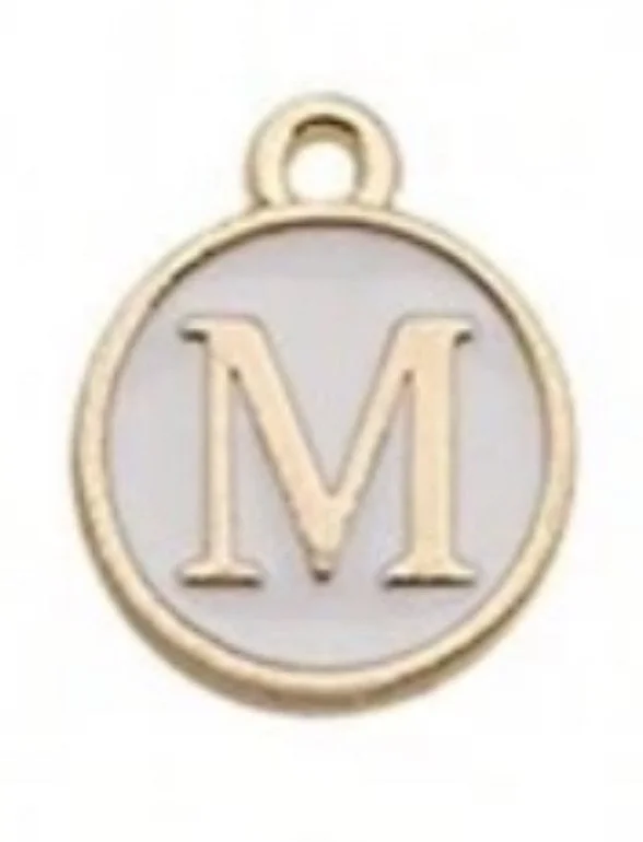White letter initial charm — minimal neutral jewelry charm accessory - M