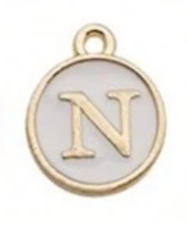 White letter initial charm — minimal neutral jewelry charm accessory - N