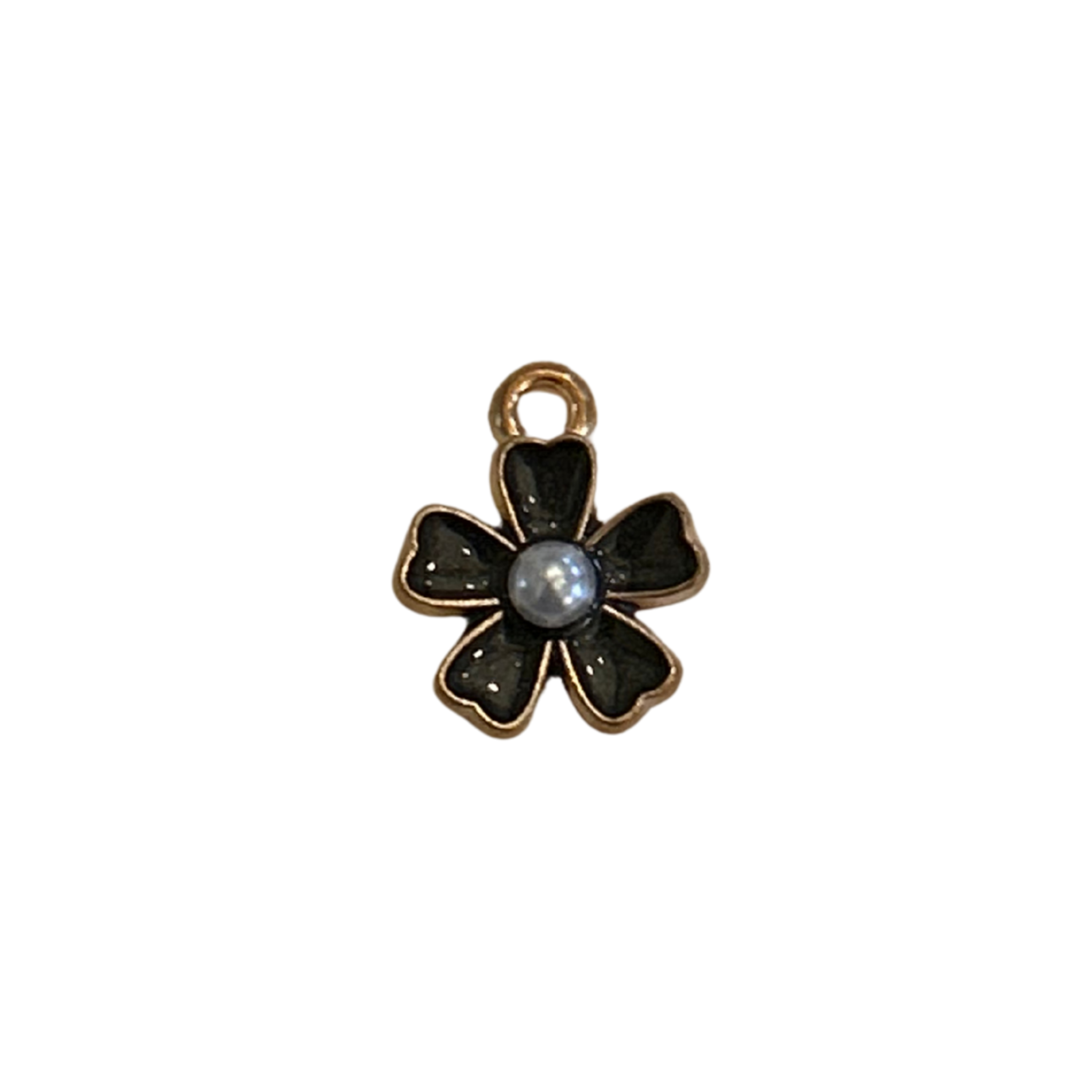 Black Flower Pearl Charm