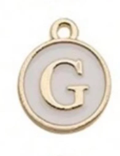 White letter initial charm — minimal neutral jewelry charm accessory - G
