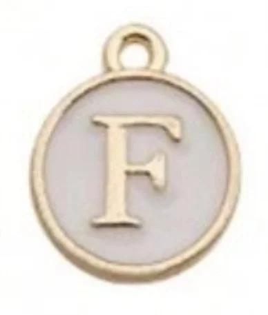 White letter initial charm — minimal neutral jewelry charm accessory - F