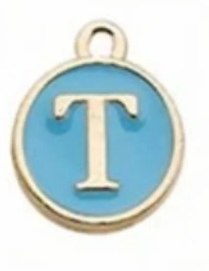 Blue letter initial charm — colorful personalized jewelry charm - T