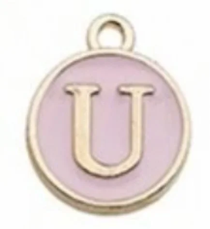 Pink letter initial charm — feminine personalized charm for bracelets and necklaces - U
