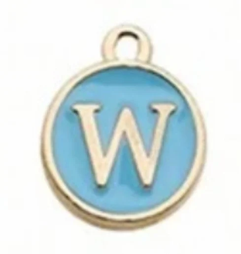 Blue letter initial charm — colorful personalized jewelry charm - W