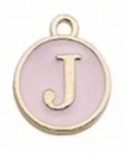 Pink letter initial charm — feminine personalized charm for bracelets and necklaces - J